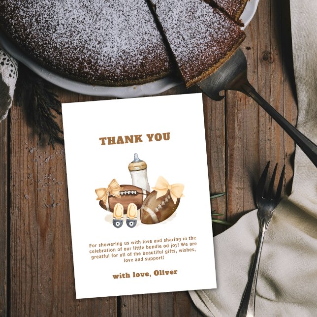 Neutral Touchdown Football Sport Boy Baby Shower Thank You Card (Neutral Touchdown Football Sport Boy Baby Shower Thank You Card)