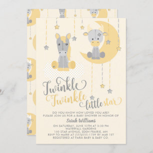 Neutral Twinkle Little Star Animals Baby Shower Invitation