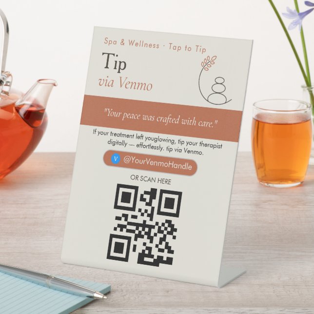 Neutral Venmo Tips QR Code Sign | Venmo Tips  (In SItu)