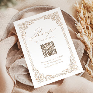 Neutral Vintage Frame Elegant QR Code Wedding RSVP Card