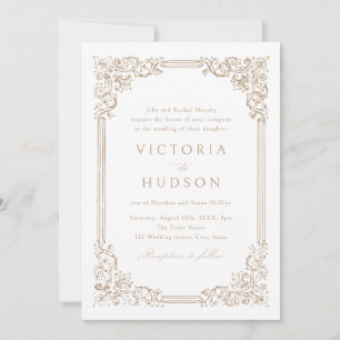 Neutral Vintage Frame Elegant Wedding  Invitation