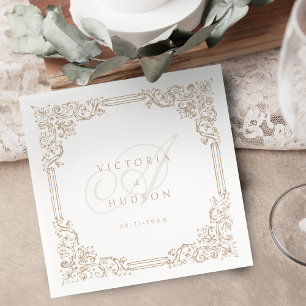 Neutral Vintage Frame Elegant Wedding Monogram Napkin
