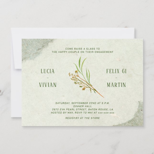 Neutral Vintage Green Rustic Engagement Party Invitation (Front)