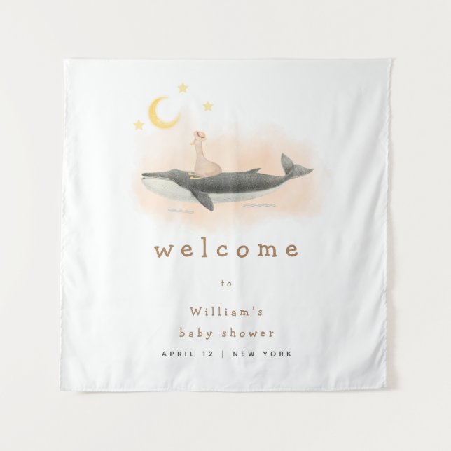  Neutral Vintage Whale & Duck Baby Shower Welcome  Tapestry (Front)