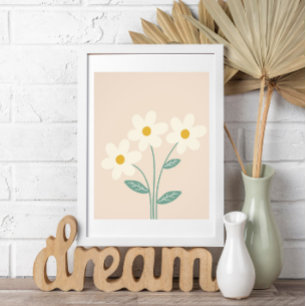 Neutral Wall Art, White Beige Floral Illustration Photo Print