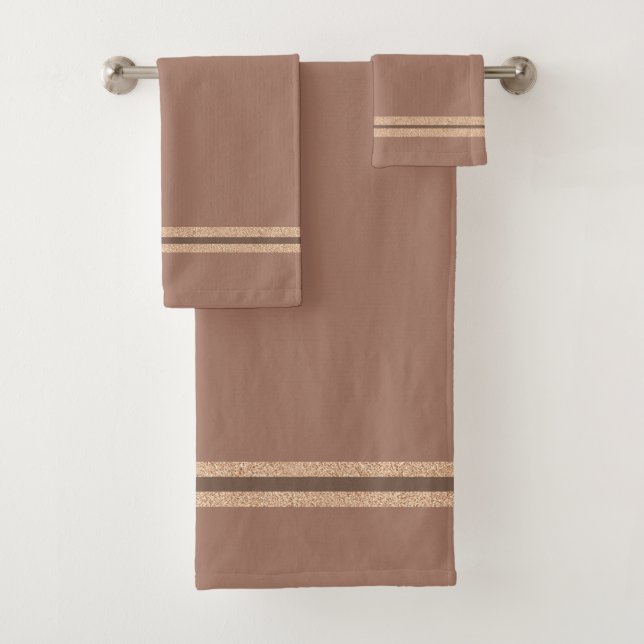 neutral warm mocha mousse stripe bath towel set (Insitu)