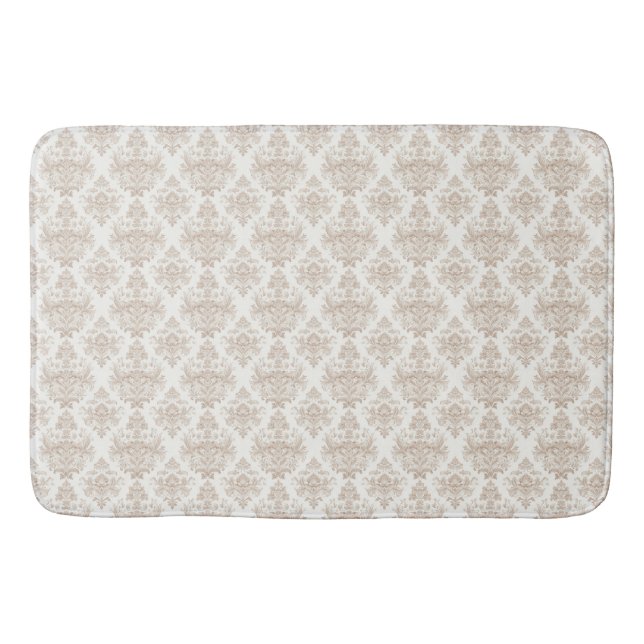 neutral warm white scroll design bath mat (Front)