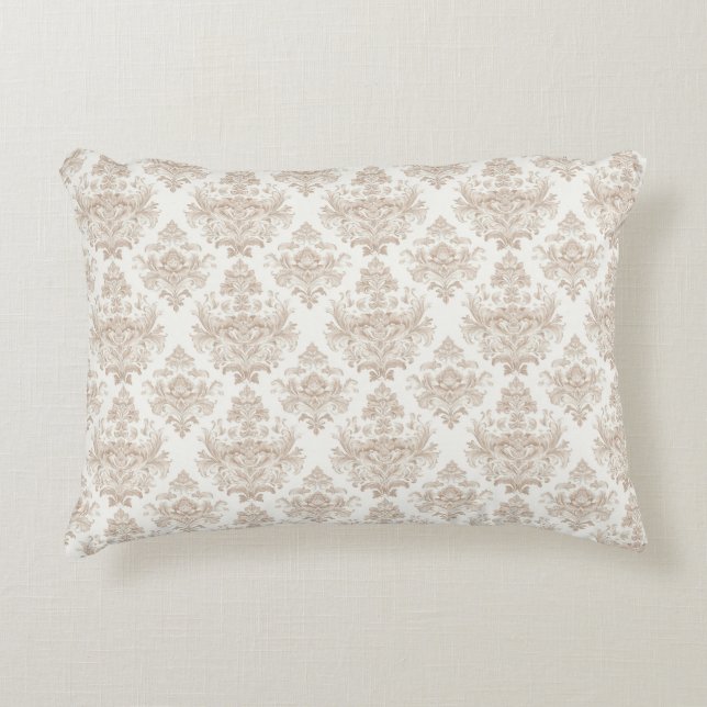 neutral warm white scroll design decorative cushion (Front)