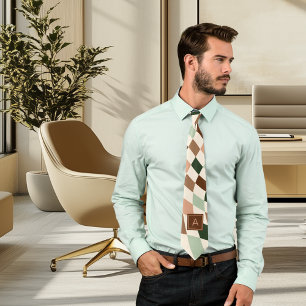 Neutral Warped Chequerboard Monogram Tie