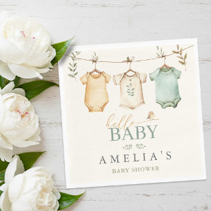 Neutral Watercolor Baby Clothesline Baby Shower Napkin