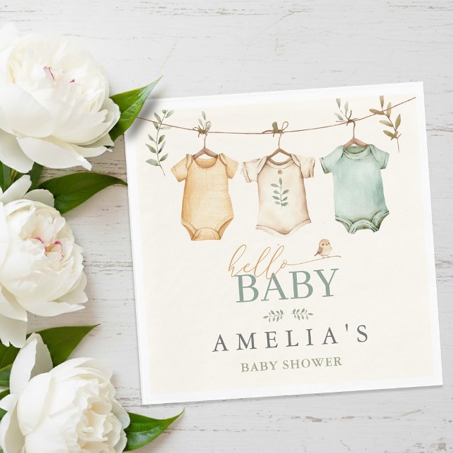 Neutral Watercolor Baby Clothesline Baby Shower Napkin (Neutral Watercolor Baby Clothesline Baby Shower Napkins)