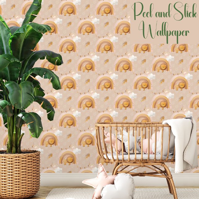 Neutral Watercolor Baby Lion Rainbow Sun Cloud Wallpaper (Creator Uploaded)