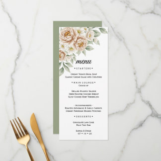 Neutral Watercolor Botanical Wedding Dinner Menu