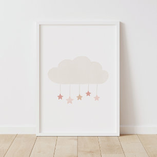 Neutral Watercolor Cloud and Stars Nursery Poster