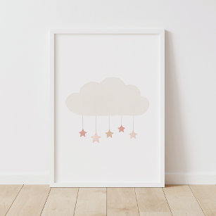 Neutral Watercolor Cloud and Stars Nursery Poster