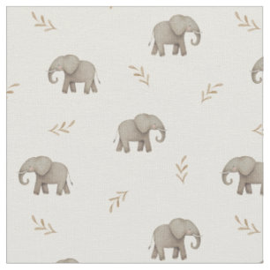 Neutral Watercolor Elephants Nursery Pattern Fabric