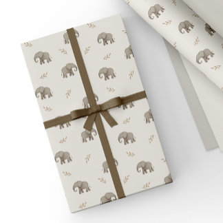 Neutral Watercolor Elephants Safari Pattern Wrapping Paper
