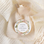 Neutral Watercolor Floral and Gold | Wedding Classic Round Sticker<br><div class="desc">These elegant wedding stickers feature a faux gold geometric circular frame surrounded by lush,  watercolor neutral flowers in neutral,  earth tone colours such as beige peach,  dusty rose,  and soft green with gold accents and leaves. A stunning boho floral look on a simple white background.</div>