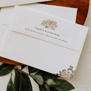 Neutral Watercolor Floral and Gold   White Wedding Envelope