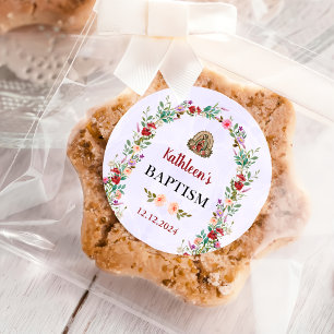 Neutral Watercolor Floral Baptism Classic Round Sticker