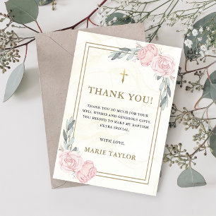 Neutral Watercolor Floral Baptism Thank You Card