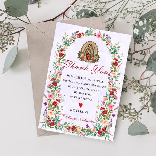 Neutral Watercolor Floral Baptism Thank You Card