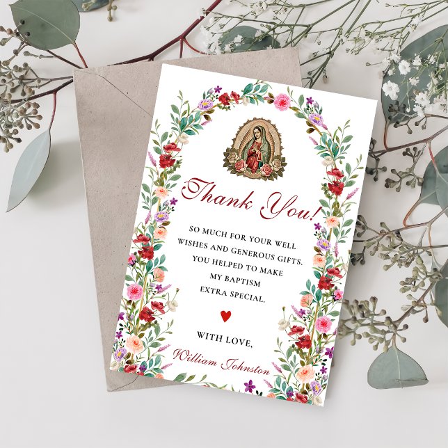 Neutral Watercolor Floral Baptism Thank You Card  (Creator Uploaded)
