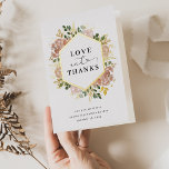 Neutral Watercolor Floral | Love and Thanks Gold Foil Greeting Card<br><div class="desc">These stunning folded wedding thank you cards say "love and thanks, " and feature a gold foil geometric frame surrounded by lush, watercolor neutral flowers in neutral, earth tones colours such as beige peach, dusty rose, and soft green with gold foil accents and leaves. An elegant boho floral look on...</div>