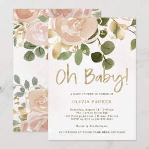Neutral Watercolor Floral   Oh Baby Baby Shower Invitation