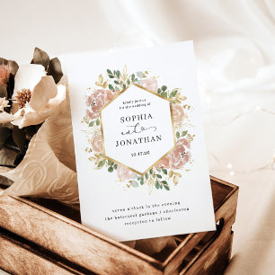 Neutral Watercolor Floral White   Wedding Invitation