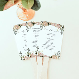 Neutral Watercolor Floral White Wedding Program Hand Fan