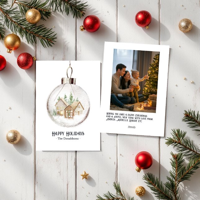 Neutral Watercolor Holiday Ornament Photo Xmas Card (Neutral Watercolor Holiday Ornament Photo Xmas Holiday Card)