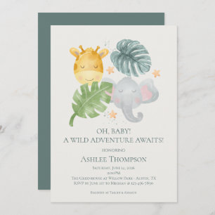 Neutral Watercolor Jungle Animals Baby Shower Invitation