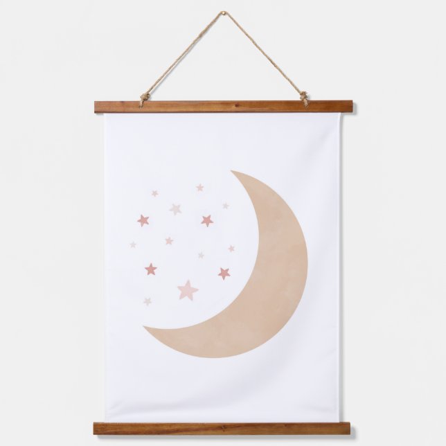 Neutral Watercolor Moon and Stars Nursery Hanging Tapestry (Front)