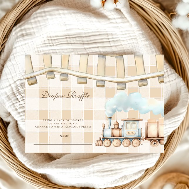 Neutral Watercolor Train Shower Diapper Raffle Enclosure Card (Creator Uploaded)