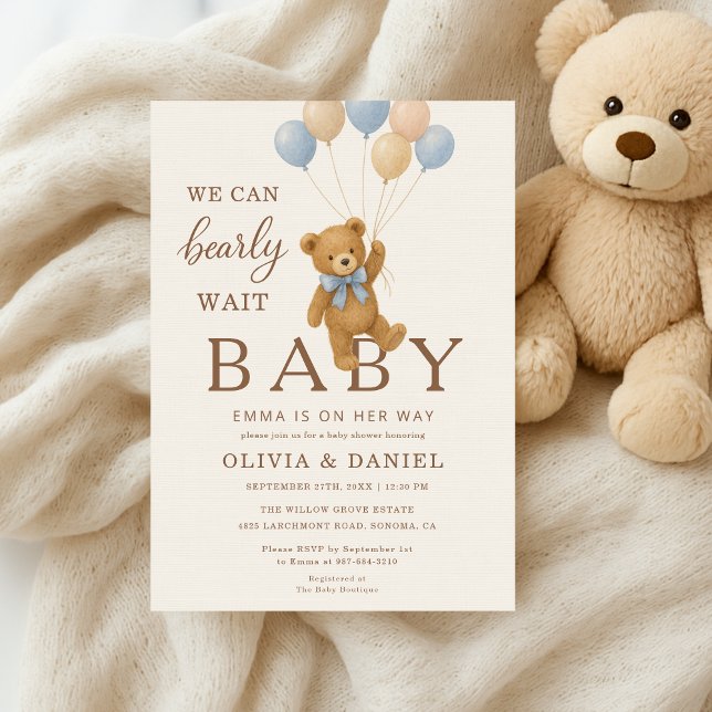 Neutral We Can Bearly Wait Teddy Bear Invitation (Creator Uploaded)