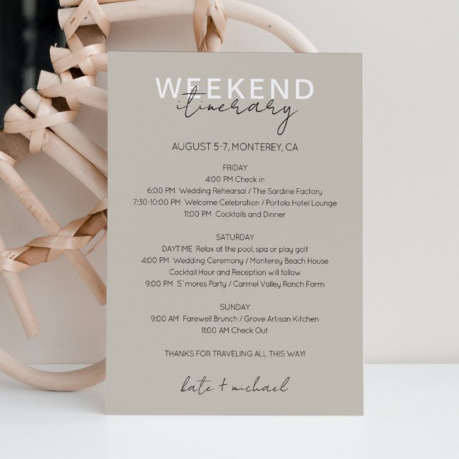 Neutral Wedding Weekend Itinerary Card (Creator Uploaded)