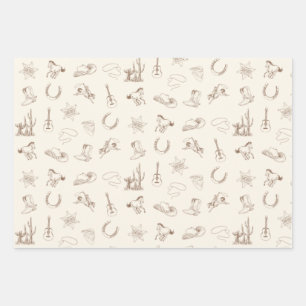 Neutral Western Rodeo Brown & Blue Set Wrapping Paper Sheet