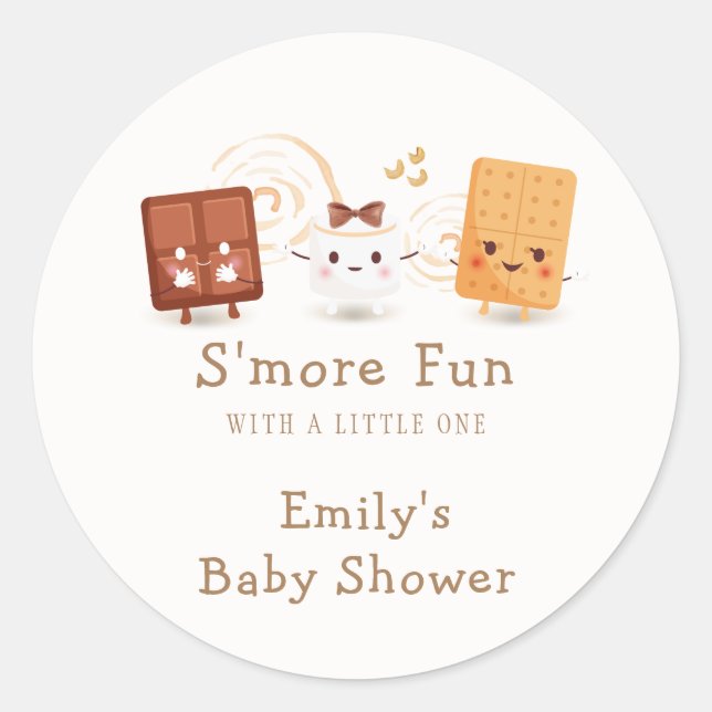 Neutral Whimsical S'more Fun Baby Shower  Classic Round Sticker (Front)