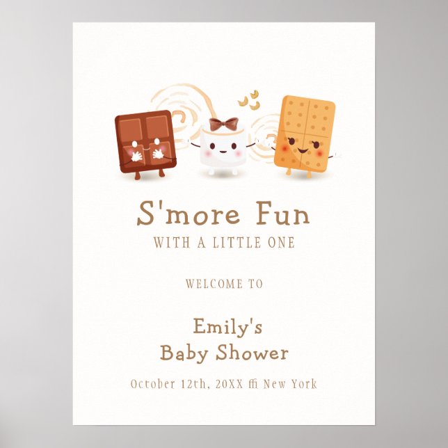 Neutral Whimsical S'more Fun Baby Shower Welcome Poster (Front)