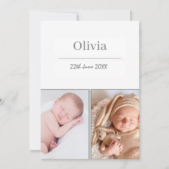 Neutral White 2 Photo Baby  Announcement (Front)