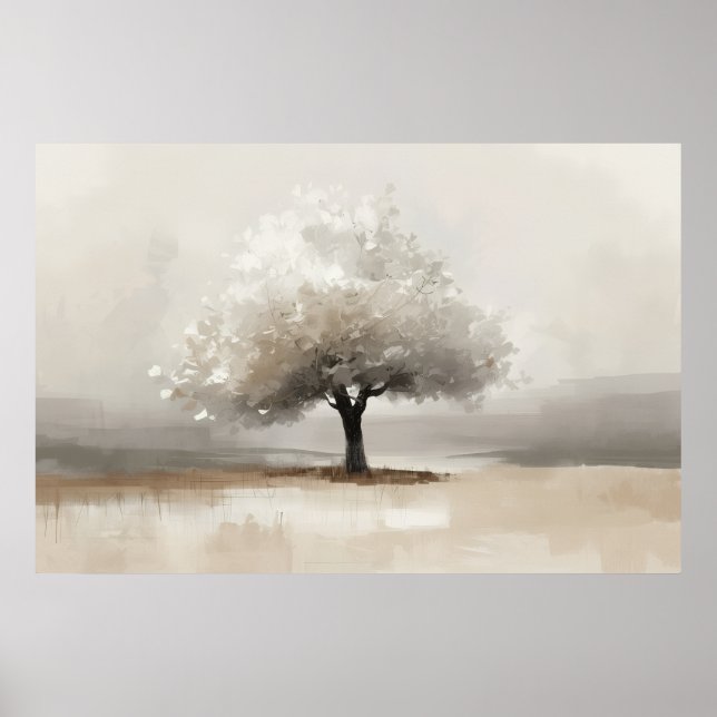 Neutral White Blossom Tree Landscape Art Poster (Front)