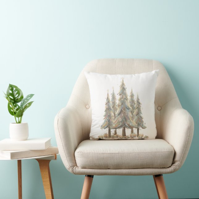 Neutral White Christmas Trees Cream Holiday Cushion (Chair)