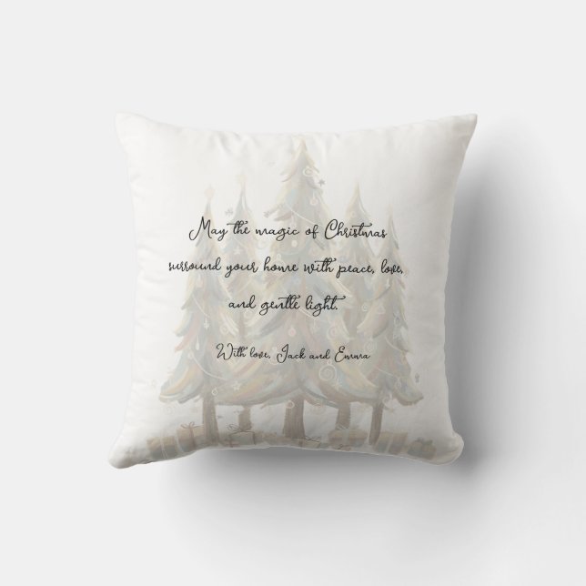 Neutral White Christmas Trees Cream Holiday Cushion (Back)