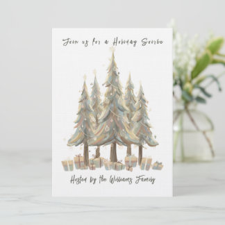 Neutral White Christmas Trees Cream Holiday Invitation