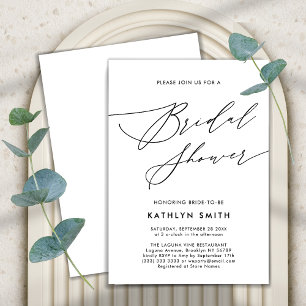 Neutral White Elegant Script Modern Bridal Shower  Invitation