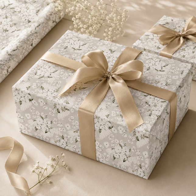 Neutral White Floral Gift Wrap Paper (Wrapping Paper)