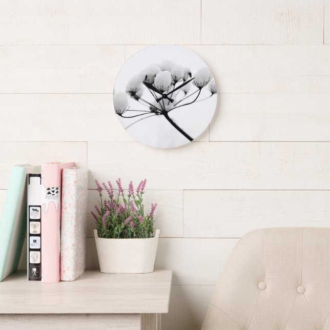 Neutral White Snow Bullets Florals By Ava Large Clock (Reading Room)