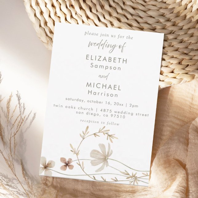 Neutral Wildflower Elegant Boho Wedding Invitation (Creator Uploaded)