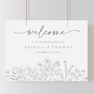 Neutral Wildflower Engagement Party Welcome Poster